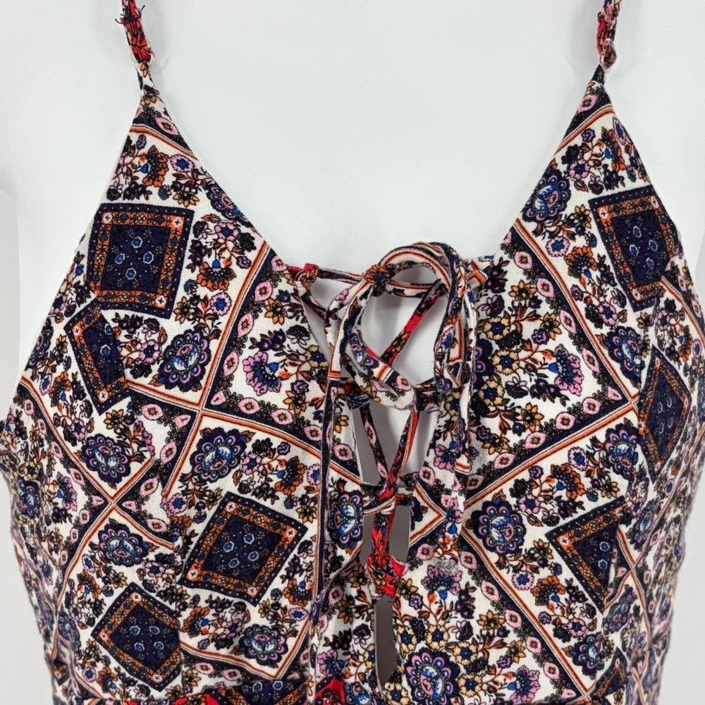 Alya Maxi Dress Women Size S Red‎ Blue Boho Patchwork Lace Up Summer Coastal - Picture 3 of 10